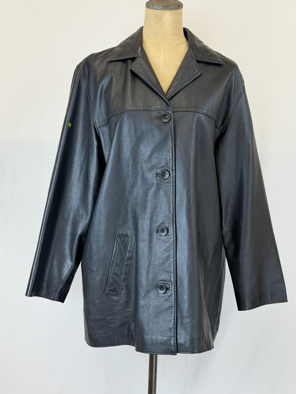 Vintage Y2K Golden Bear Sportswear Black Lambskin Leather Jacket Large #0329